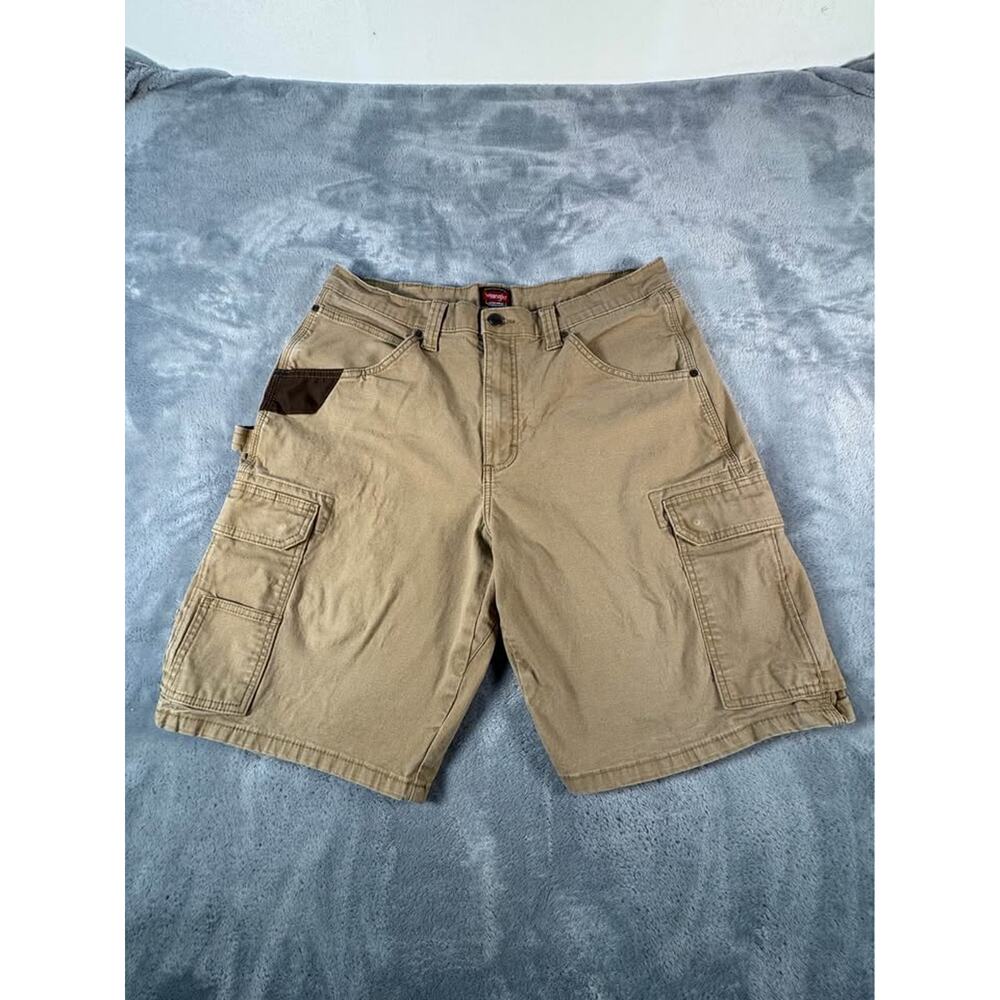 🤠Wrangler Workwear Cargo Shorts Tan Western PBR Utility Size 34